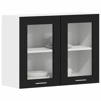 Sort Eg Hængende Glaskabinet 80X31X60 Cm Fremstillet Af Konstrueret Træ