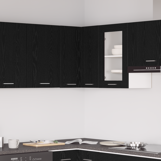 Hængende Hjørneskab - Sort Eg - 57X57X60 Cm - Fremstillet Af Konstrueret Træ