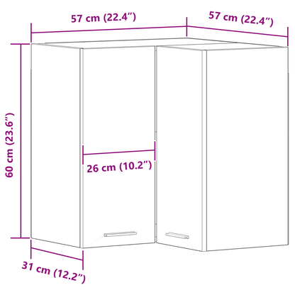 Hængende Hjørneskab - Sort Eg - 57X57X60 Cm - Fremstillet Af Konstrueret Træ