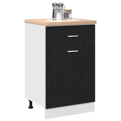 Sort Egetræ Skuffeskab - 50X46X81,5 Cm, Lavet Med Konstrueret Træ