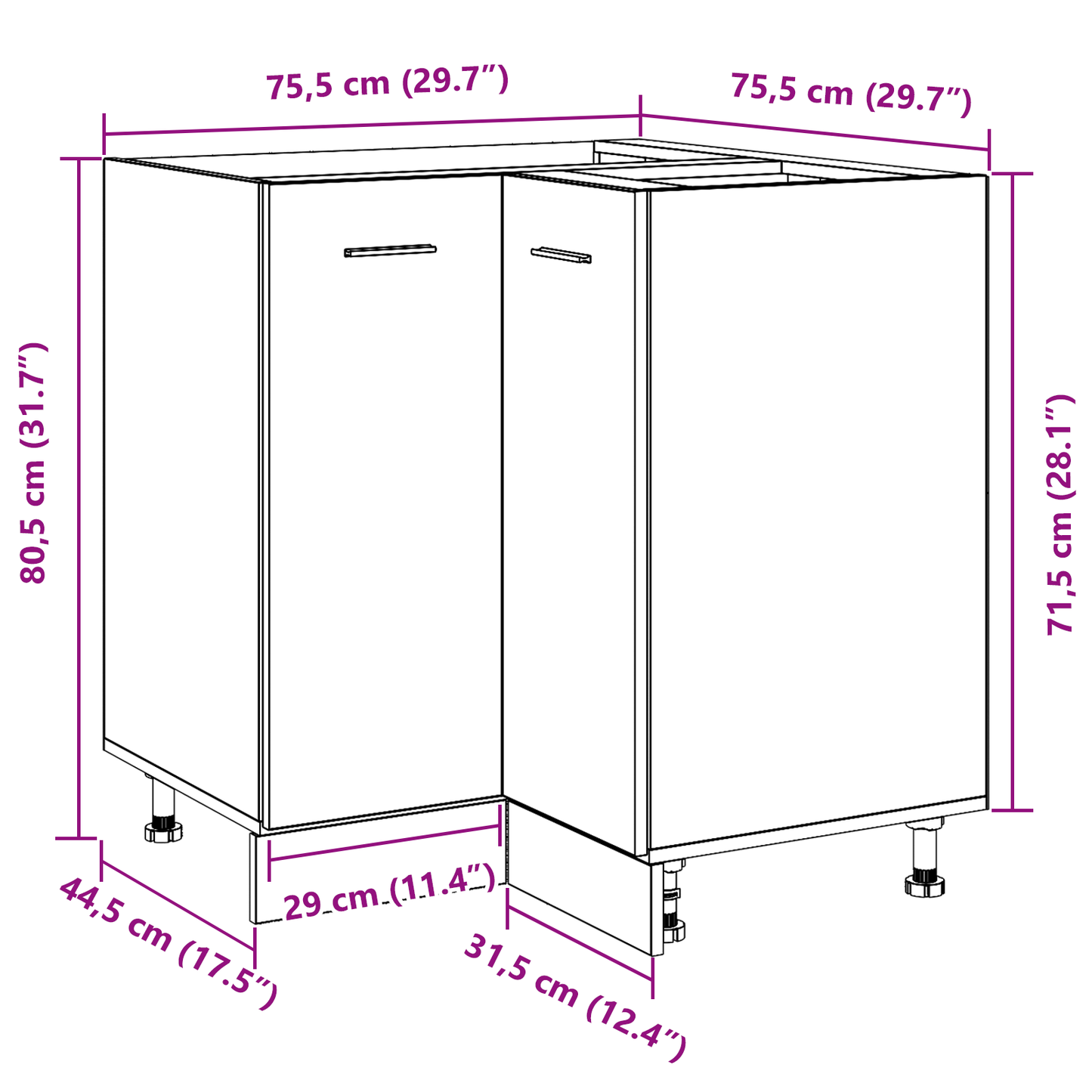 Sort Eg Hjørnebundskab - 75.5X75.5X81.5 Cm