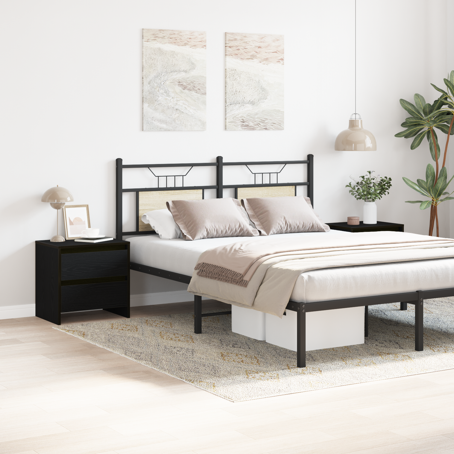 Natbord 2 Stk Sort Eg 45X34X44,5 Cm Konstrueret Træ
