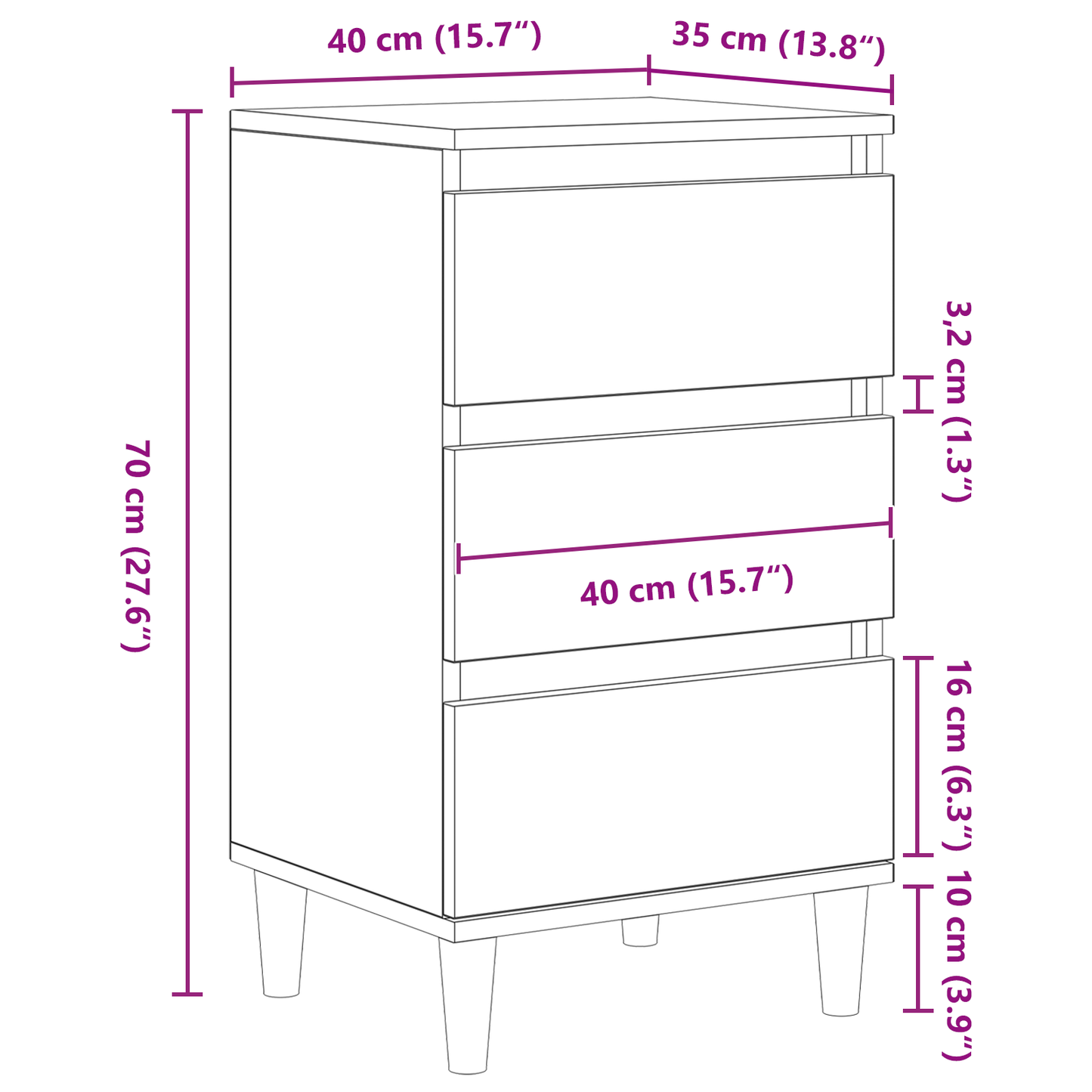 Sengebord Sort Eg 40X35X70 Cm Konstrueret Træ