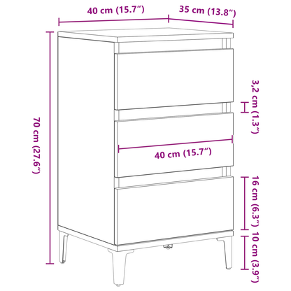 Sengebord Sort Eg 40X35X70 Cm Konstrueret Træ