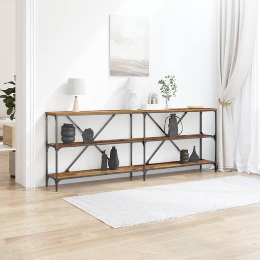 Konsolbord Gammelt Træ 200X30X75 Cm Ingeniørtræ Og Stål
