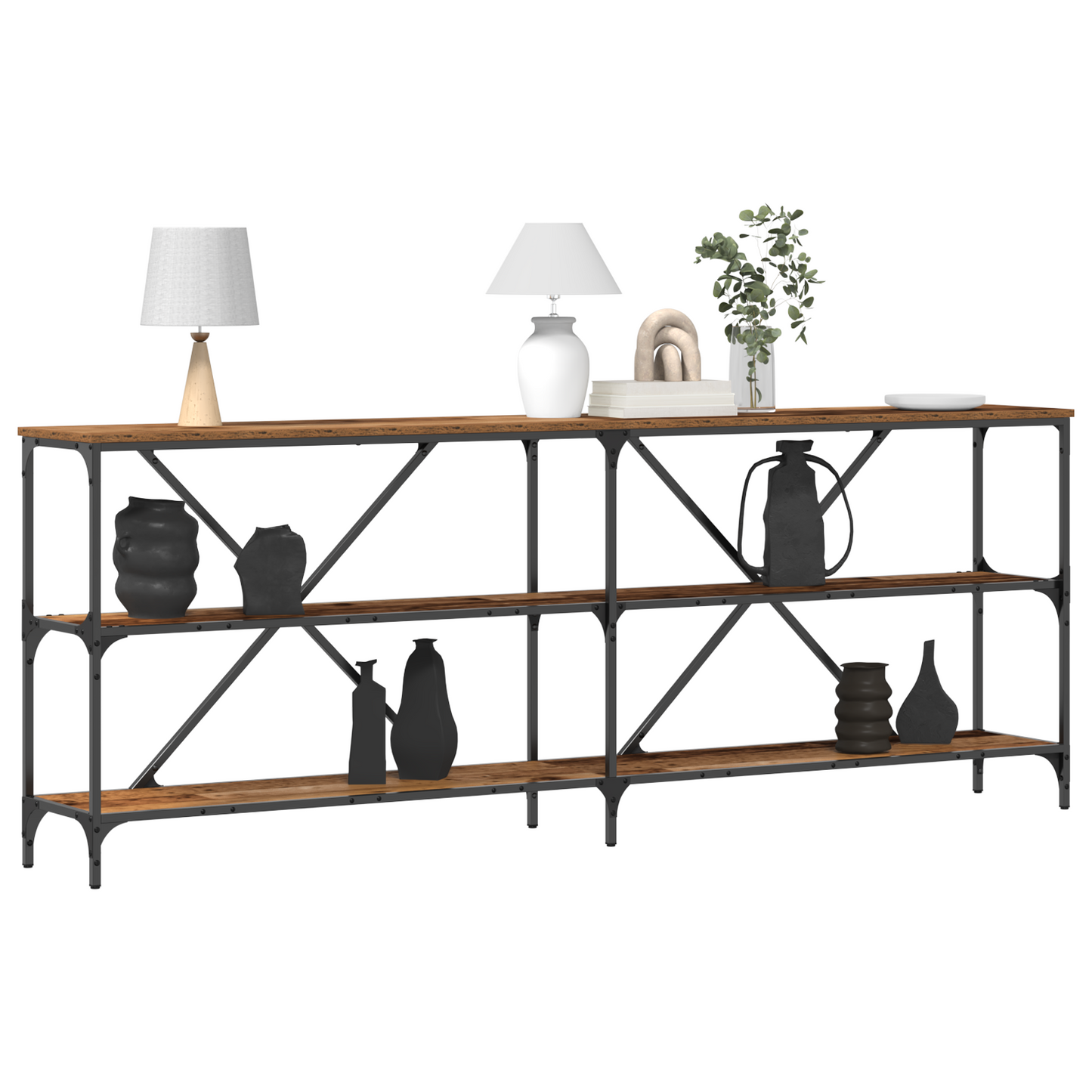 Konsolbord Gammelt Træ 200X30X75 Cm Ingeniørtræ Og Stål