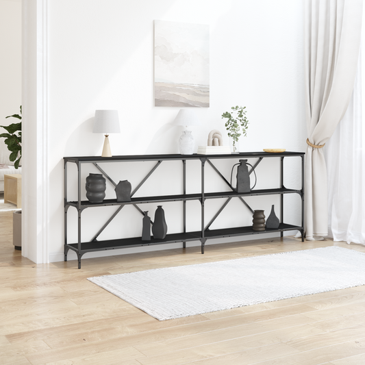 Konsolbord Sort Eg 200X30X75 Cm Ingeniørtræ Og Stål