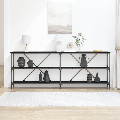 Konsolbord Sort Eg 200X30X75 Cm Ingeniørtræ Og Stål