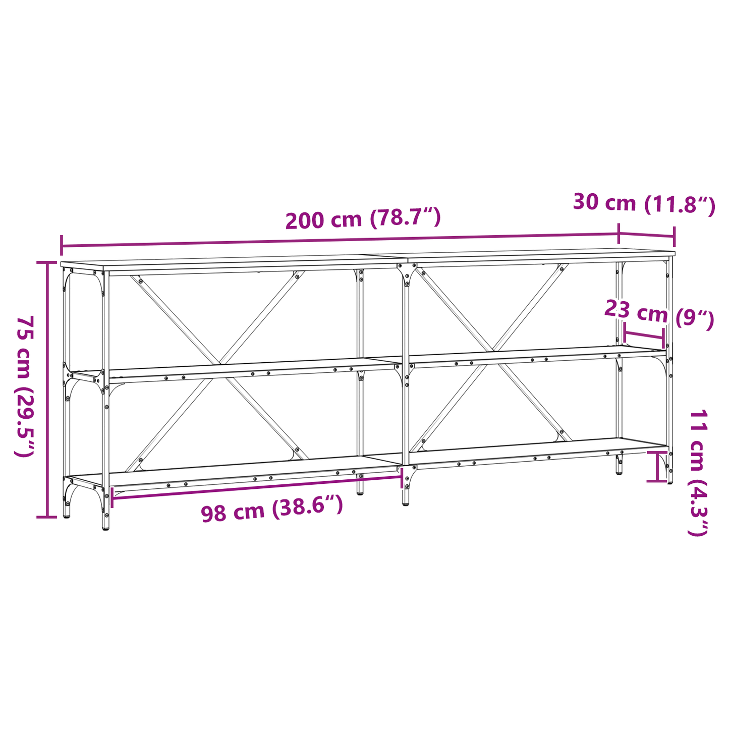 Konsolbord Sort Eg 200X30X75 Cm Ingeniørtræ Og Stål