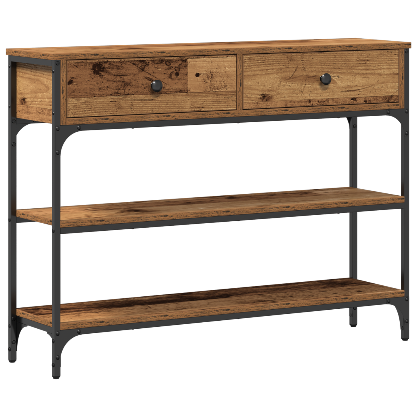 Konsolbord Gamle Træ 100X25X75 Cm Ingeniørtræ Og Stål
