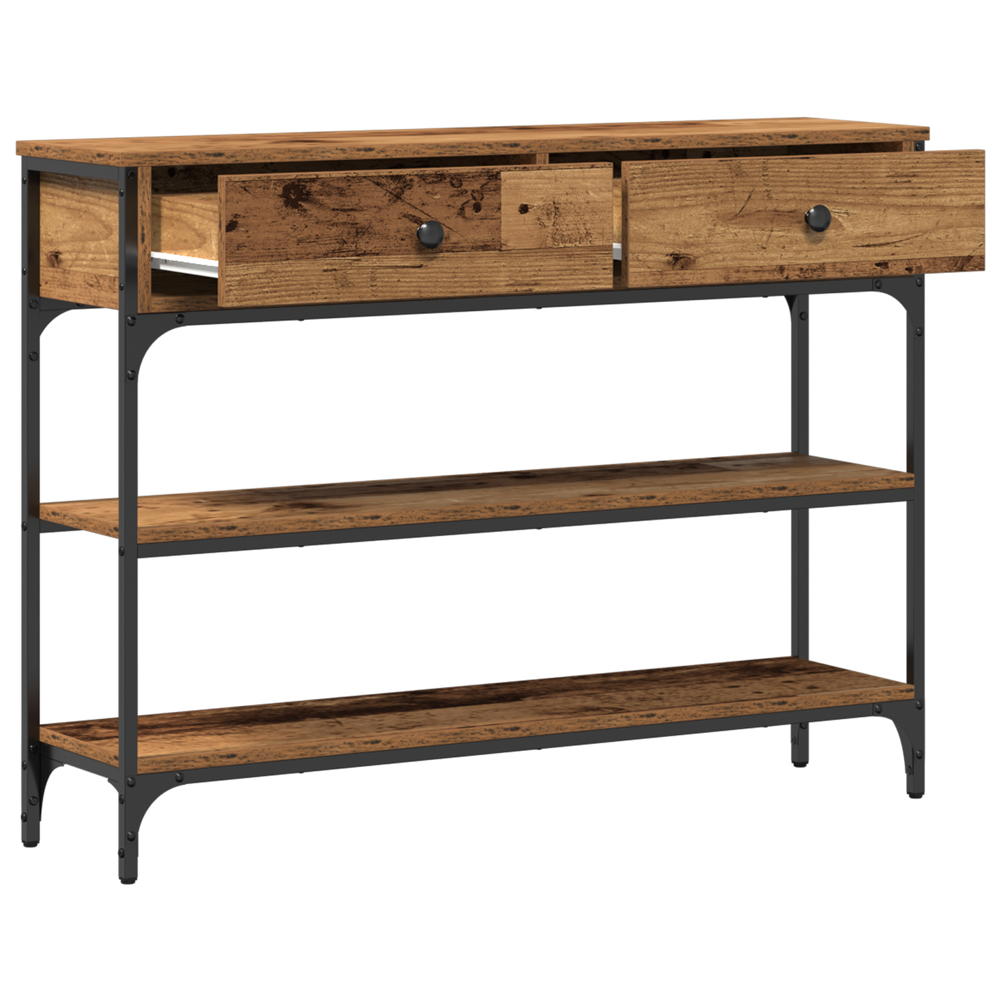 Konsolbord Gamle Træ 100X25X75 Cm Ingeniørtræ Og Stål
