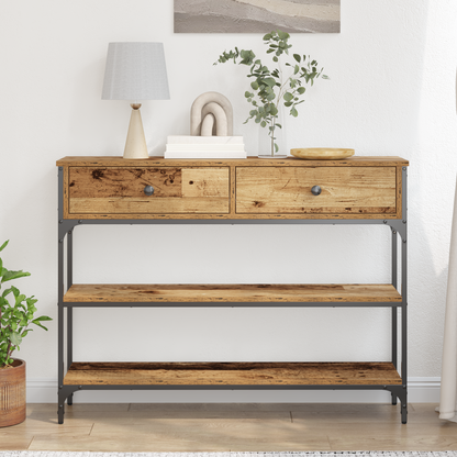 Konsolbord Gamle Træ 100X25X75 Cm Ingeniørtræ Og Stål