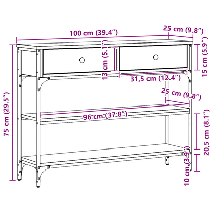 Konsolbord Sort Eg 100X25X75 Cm Ingeniørtræ & Stål