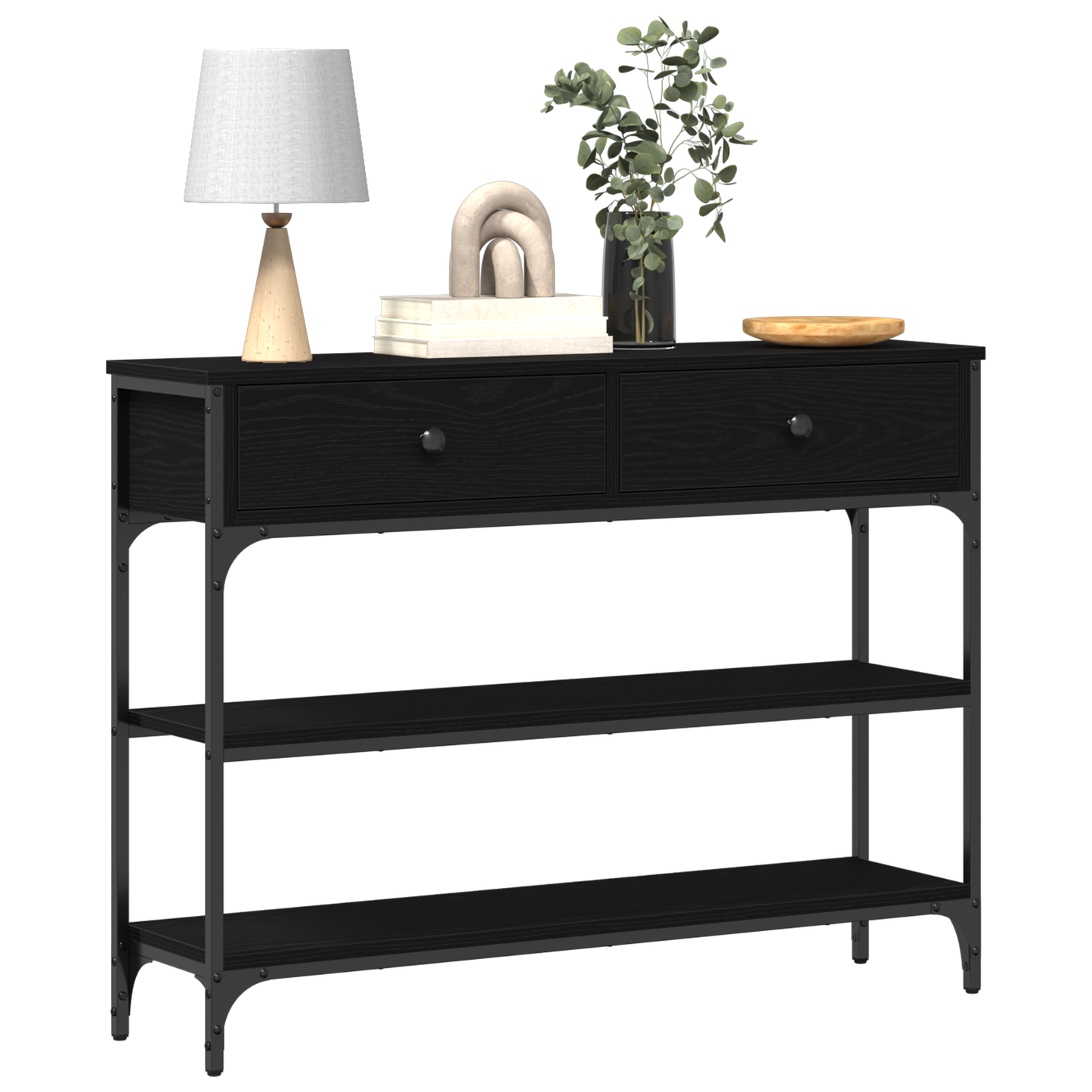 Konsolbord Sort Eg 100X25X75 Cm Ingeniørtræ & Stål