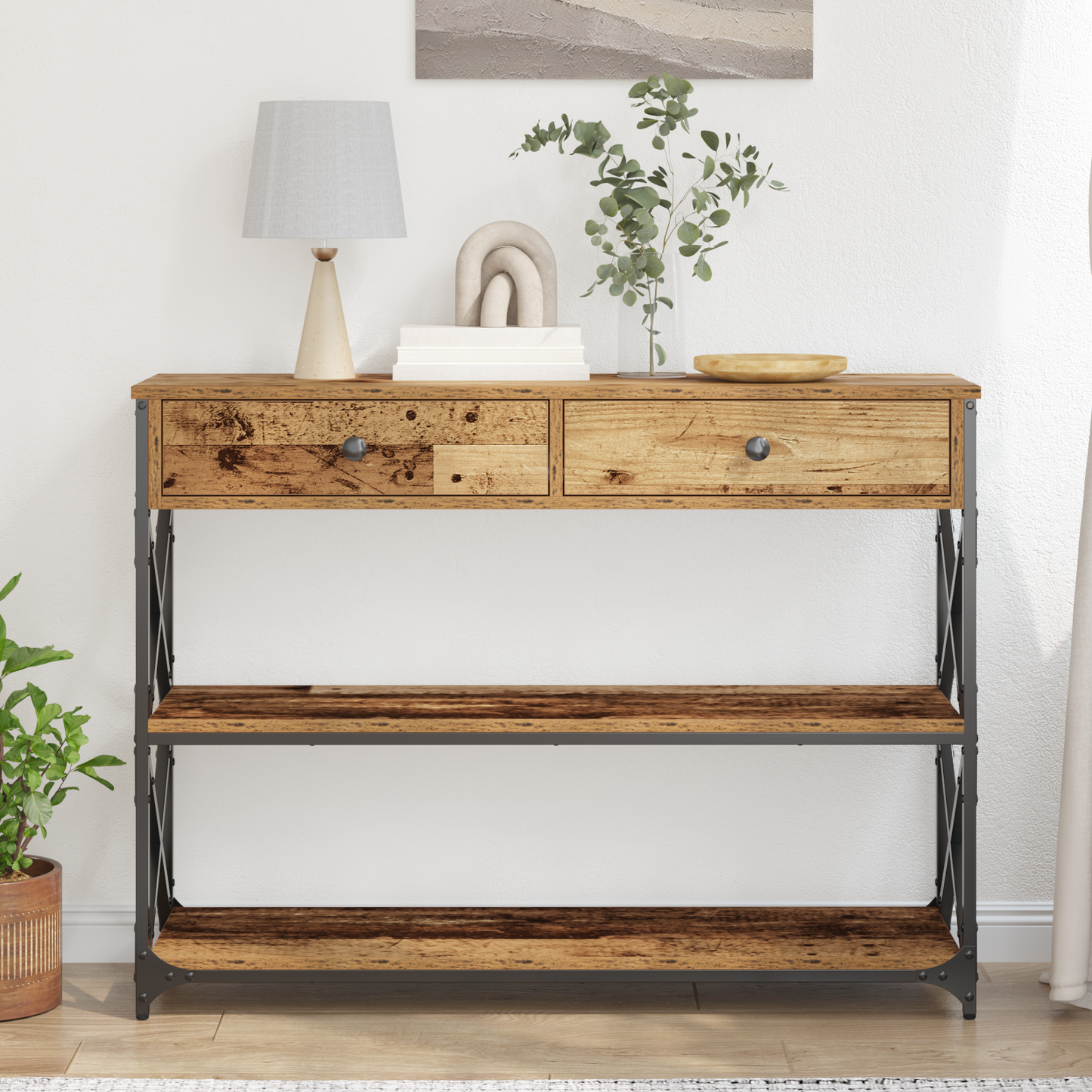 Konsolbord Gamle Træ 100X28X75 Cm Ingeniørtræ & Stål