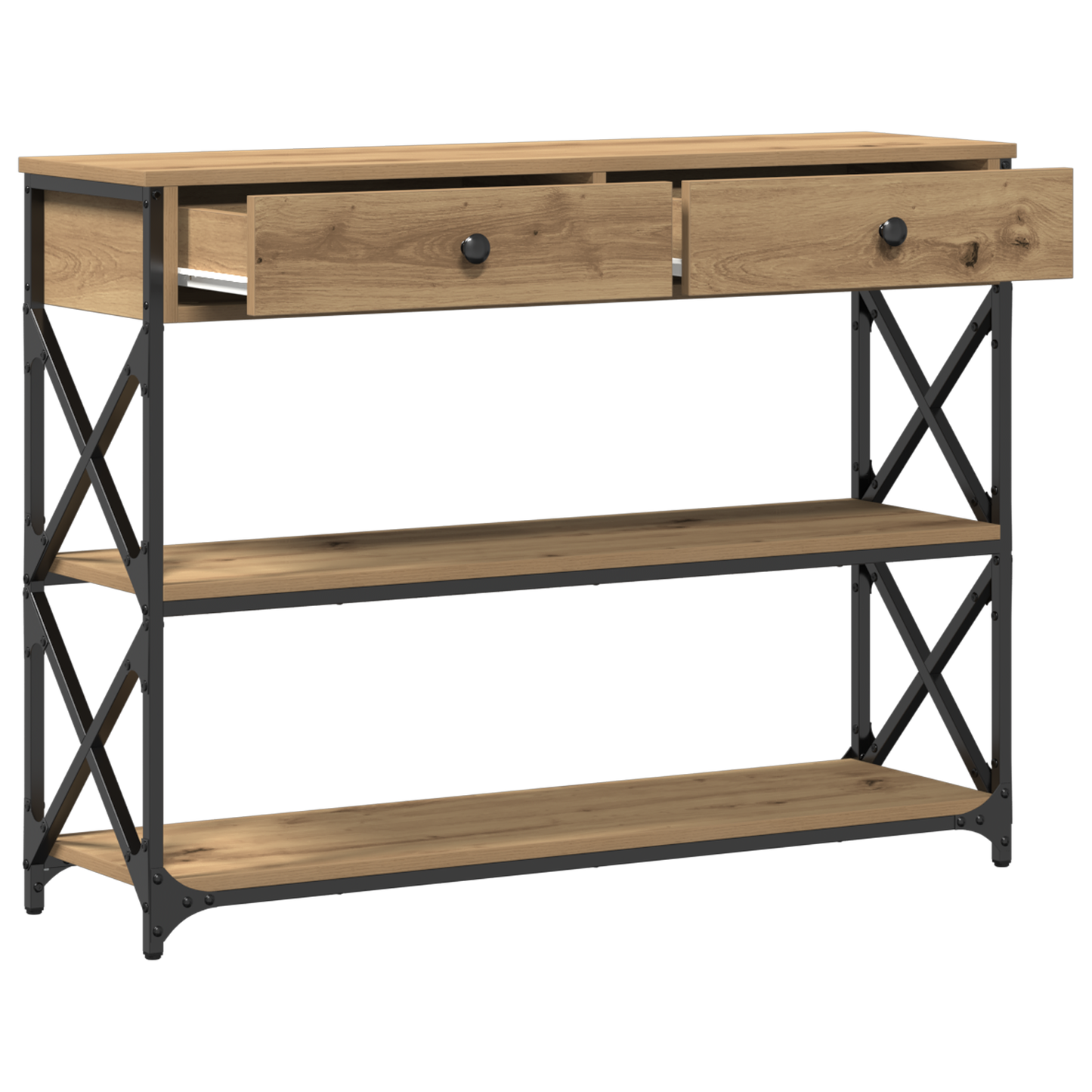 Konsolbord Artisan Egetræ 100X28X75 Cm Ingeniørtræ & Stål