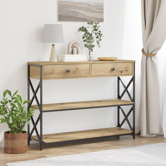 Konsolbord Artisan Egetræ 100X28X75 Cm Ingeniørtræ & Stål