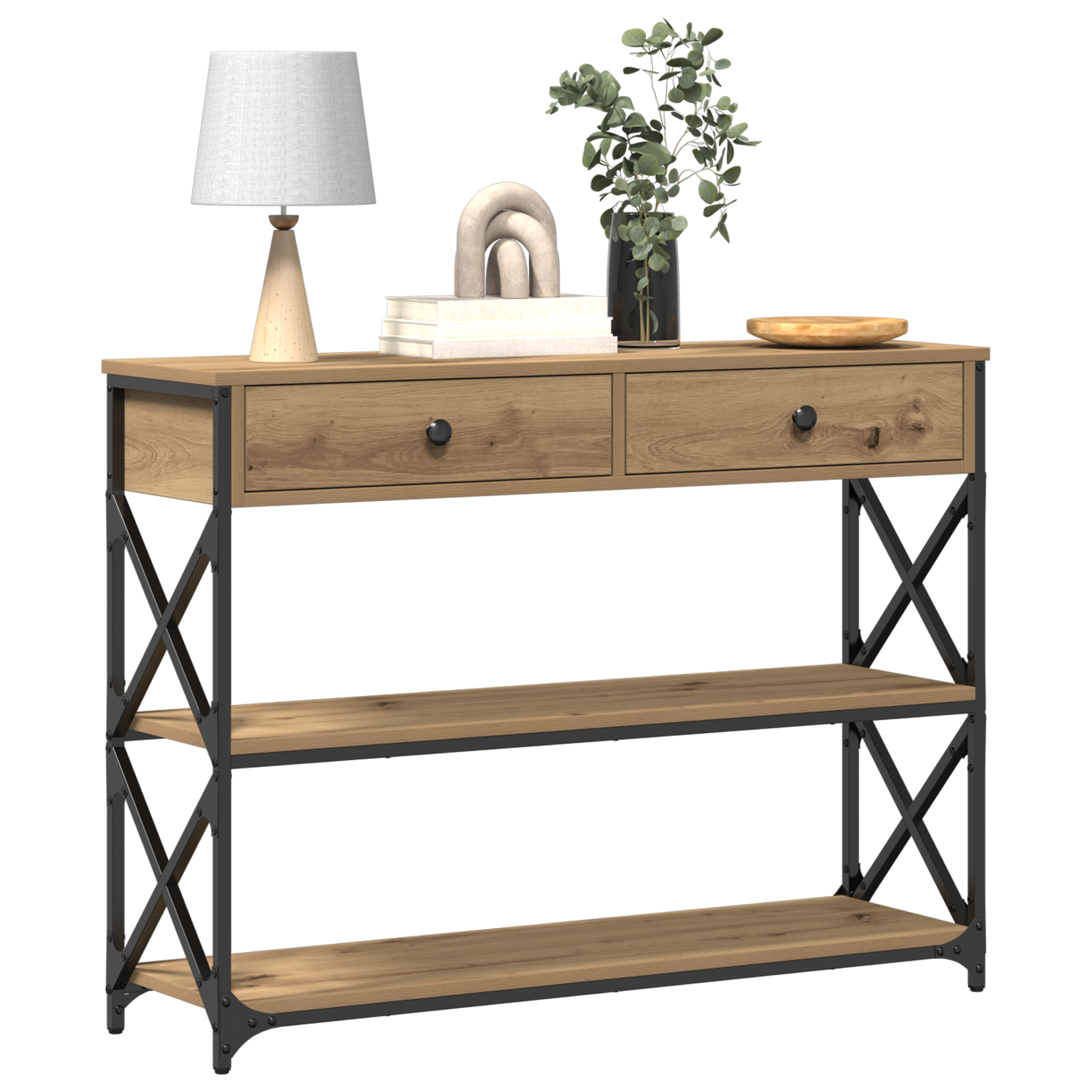 Konsolbord Artisan Egetræ 100X28X75 Cm Ingeniørtræ & Stål