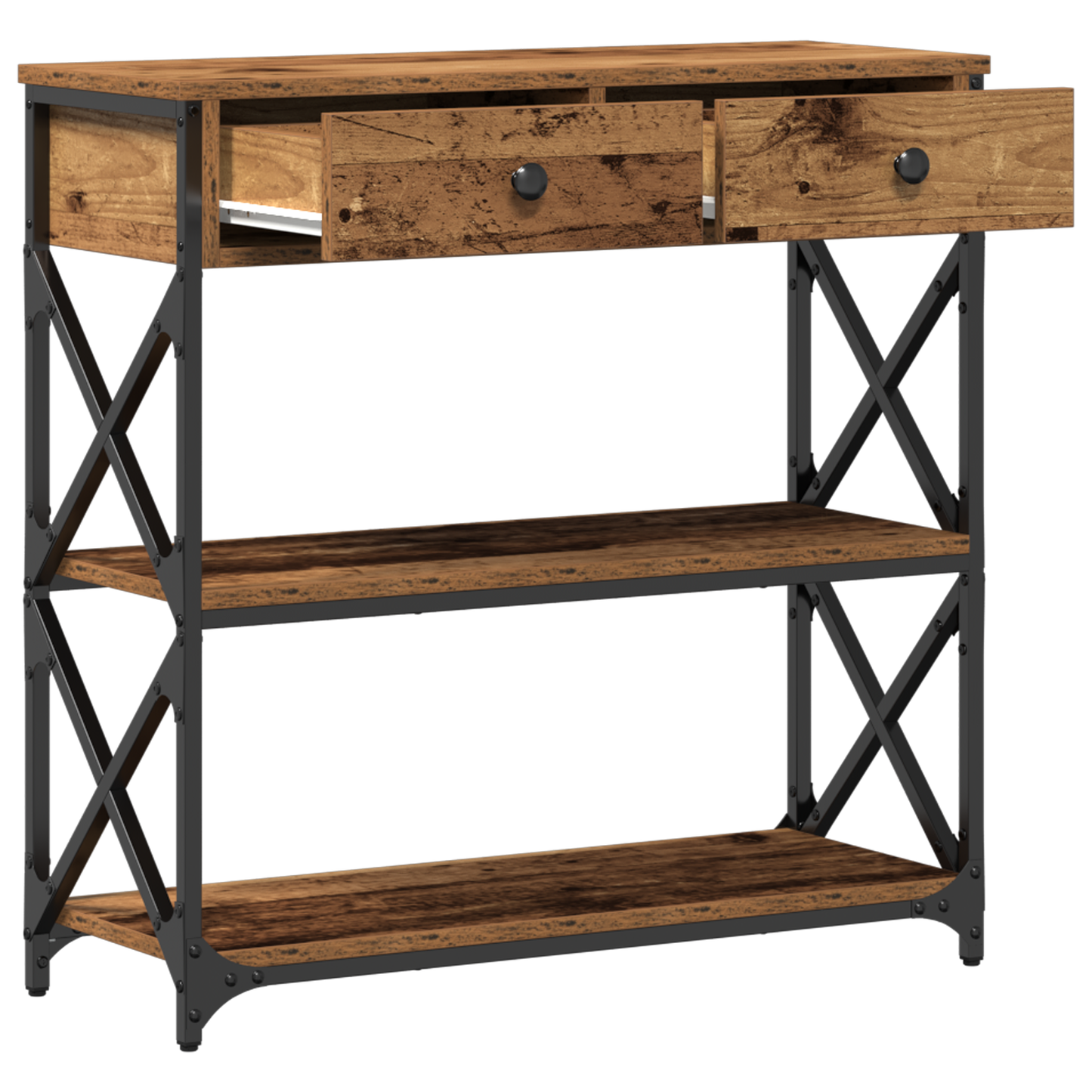 Konsolbord Gammelt Træ 75X28X75 Cm Ingeniørtræ Og Stål