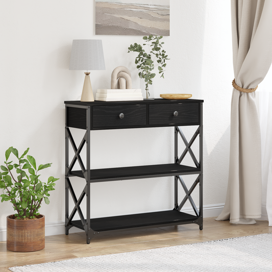 Konsolbord Sort Eg 75X28X75 Cm Konstrueret Træ Og Stål