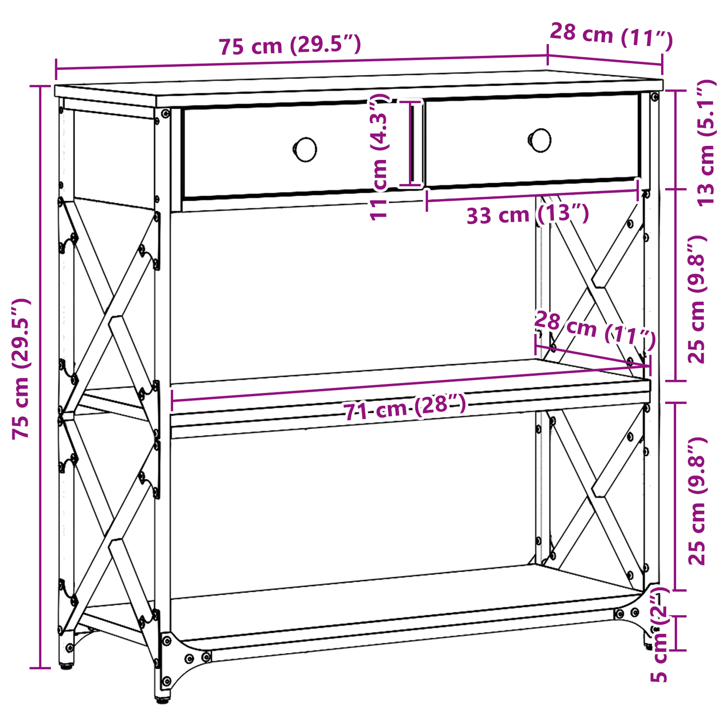 Konsolbord Sort Eg 75X28X75 Cm Konstrueret Træ Og Stål