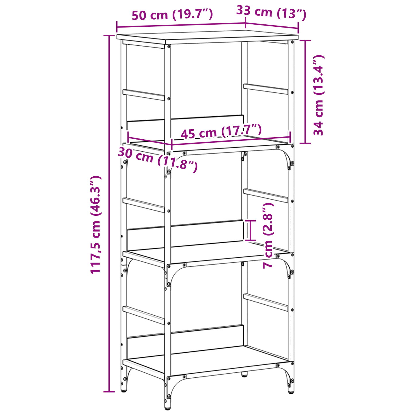 Bogreol Sort Eg 50 X 33 X 117.5 Cm Konstrueret Træ