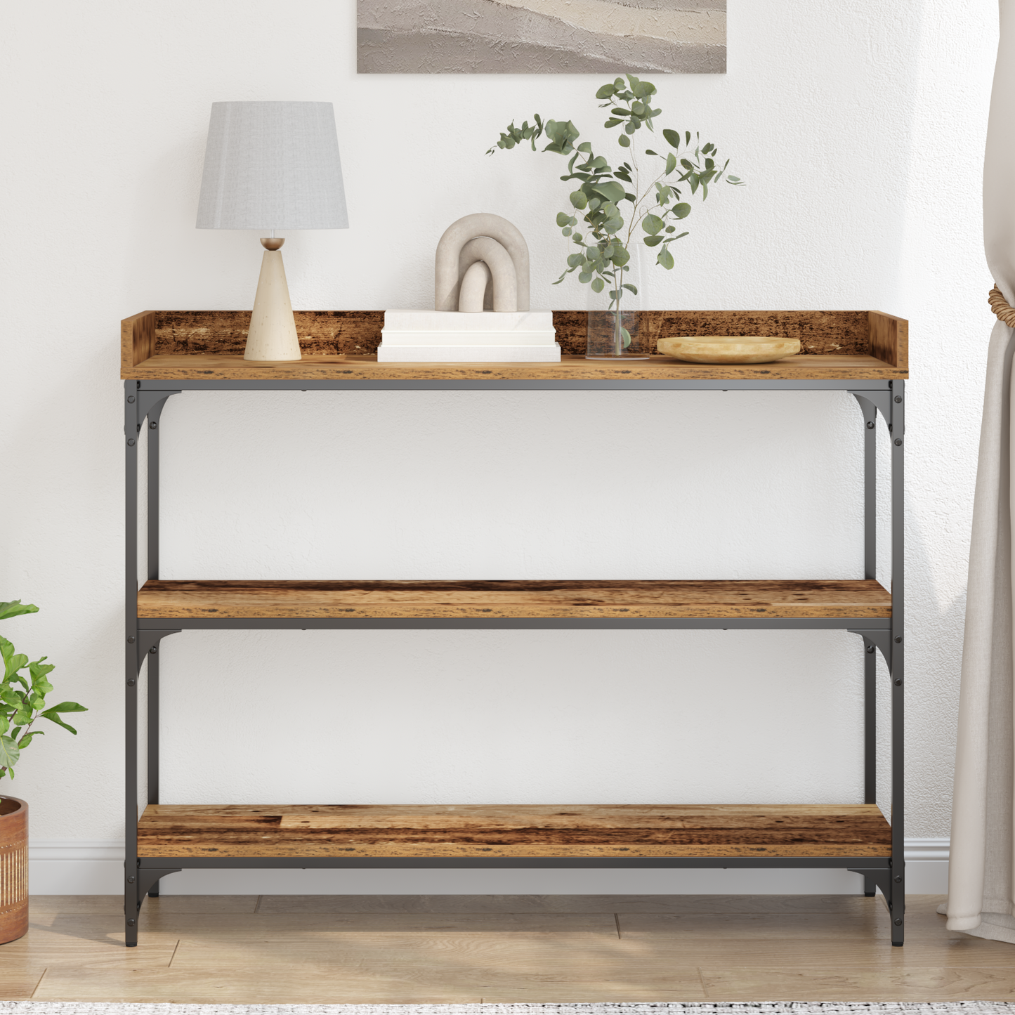 Konsolbord Gammelt Træ 100X30X80 Cm Ingeniørtræ Og Stål