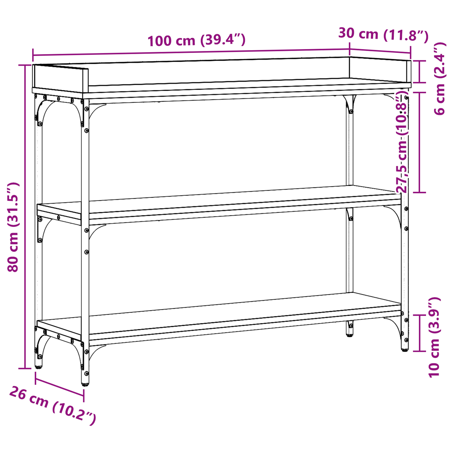 Konsolbord Gammelt Træ 100X30X80 Cm Ingeniørtræ Og Stål