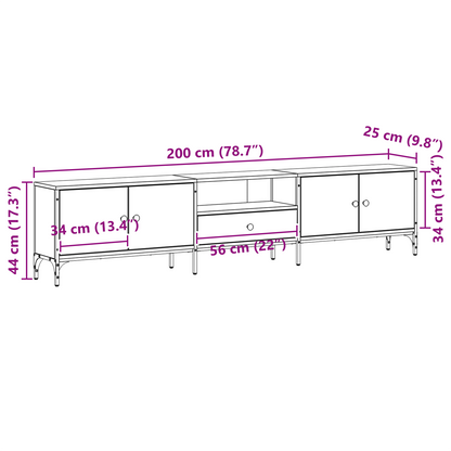Tv-Skab Med Skuffe Sort Eg 200 X 25 X 44 Cm Konstrueret Træ