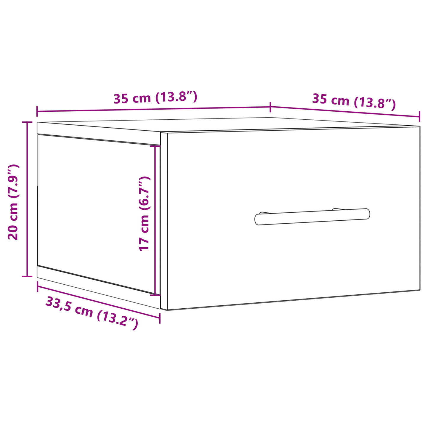 Sengbord Vægmonteret Sort Eg 35X35X20 Cm