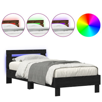 Sengestel Med Hovedgærde Sort Eg 90 X 200 Cm Konstrueret Træ