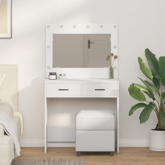 Make-Up Bord Med Skuffe Hvid 78.5 X 41 X 135 Cm Konstrueret Træ