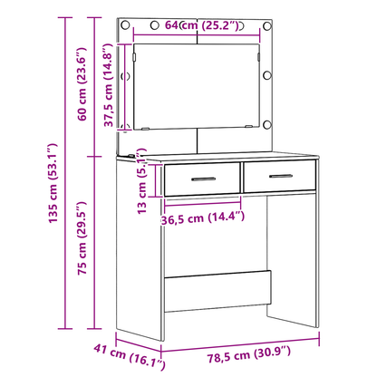 Make-Up Bord Sort Eg 78.5 X 41 X 135 Cm Konstrueret Træ