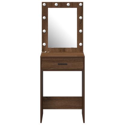 Make-Up Bord Med Spejl Brun Eg 50 X 41 X 135 Cm Konstrueret Træ