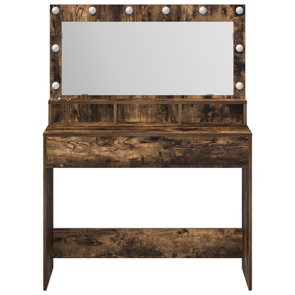Makeupbord Med Hylde Røget Eg 100 X 41 X 135 Cm Konstrueret Træ