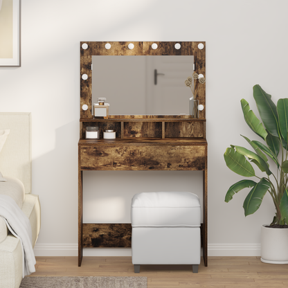 Makeupbord Med Hylde Røget Eg 79 X 41 X 135 Cm Konstrueret Træ