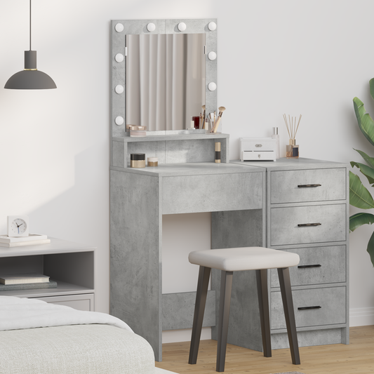 Makeupbord Med Hylde Betongrå 50 X 41 X 135 Cm Konstrueret Træ
