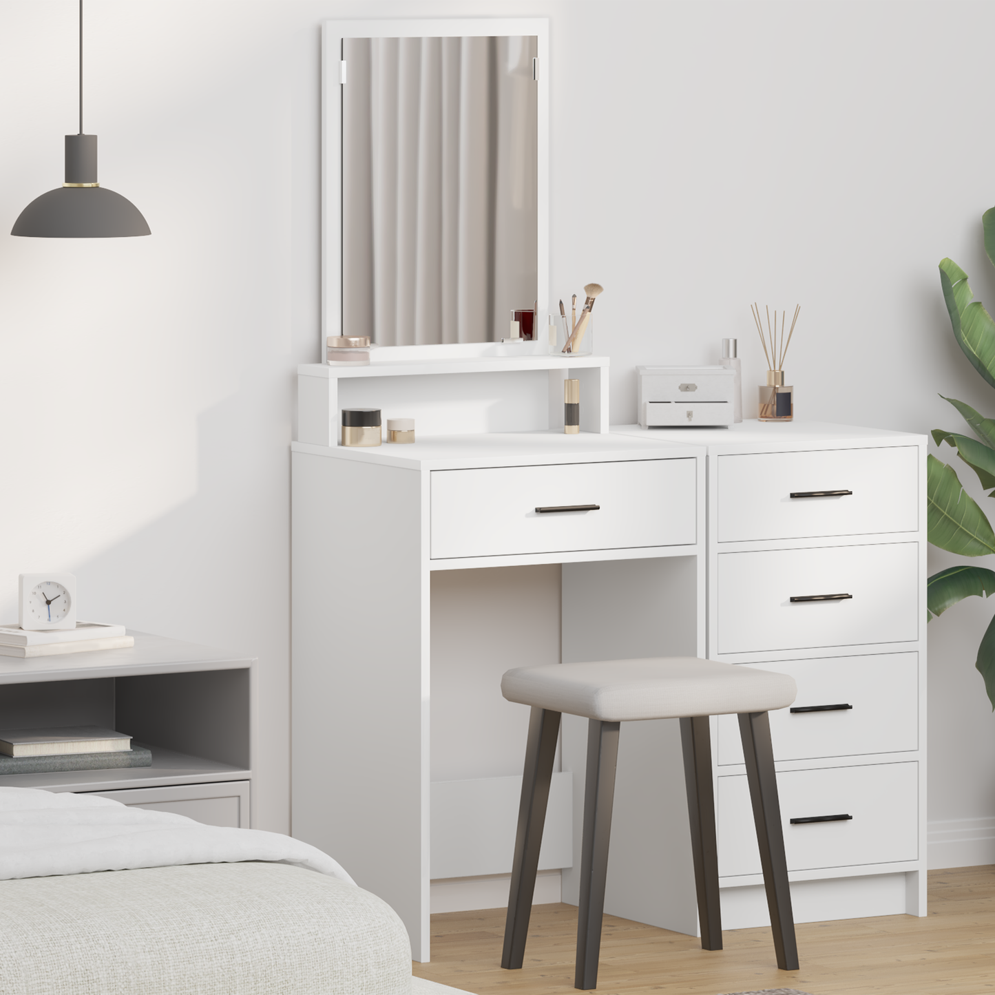 Make-Up Bord Med Skuffer - Hvid - 50X41X140 Cm