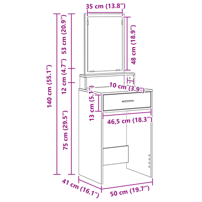 Dressingbord Røget Eg 50 X 41 X 140 Cm Konstrueret Træ