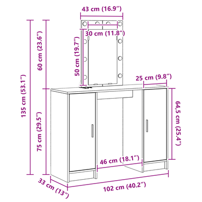 Klædeskab Med Opbevaring Grå 102 X 33 X 135 Cm Konstrueret Træ