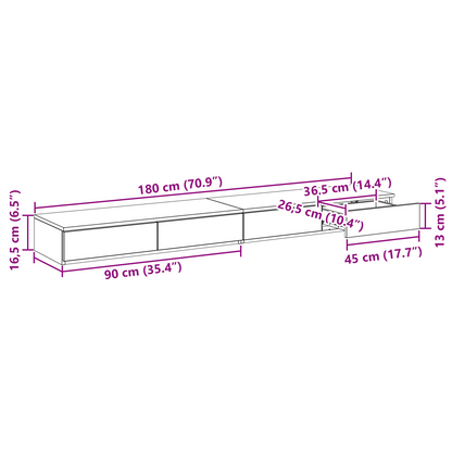 Sengebordsskuffer I Røget Egetræ - 180X36.5X16.5 Cm - Lavet Af Spånplade