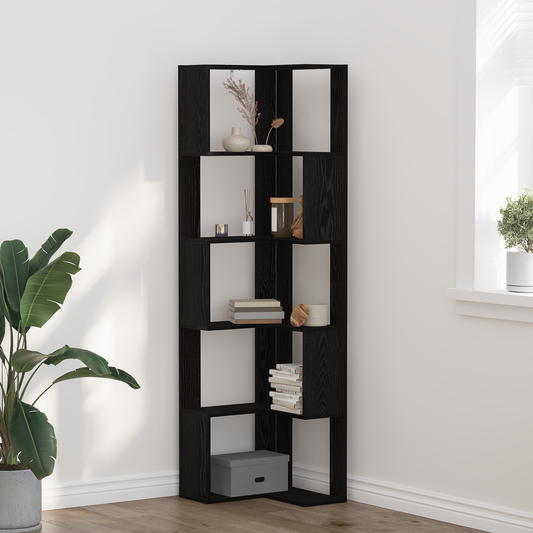 Hjørnebibliotek Sort Eg 50 X 50 X 179 Cm Konstrueret Træ