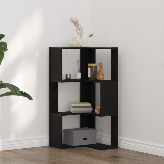 Hjørnebibliotek Sort Eg 50 X 50 X 102 Cm Konstrueret Træ