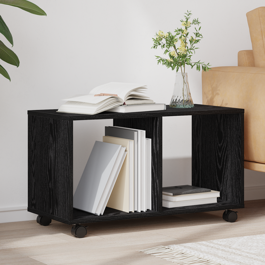 Endebord Med Hjul Sort Eg 72X33X42,5 Cm Konstrueret Træ