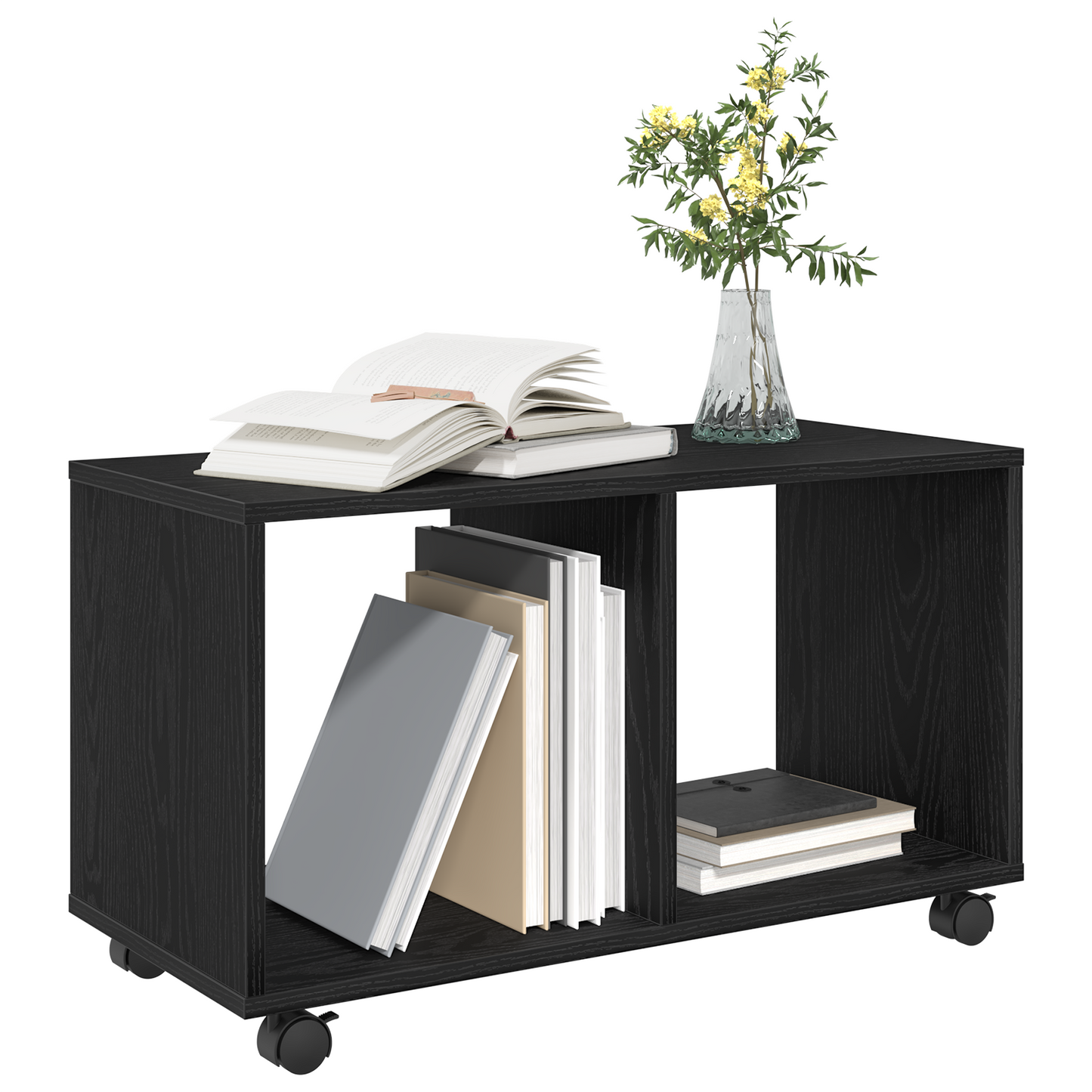 Endebord Med Hjul Sort Eg 72X33X42,5 Cm Konstrueret Træ