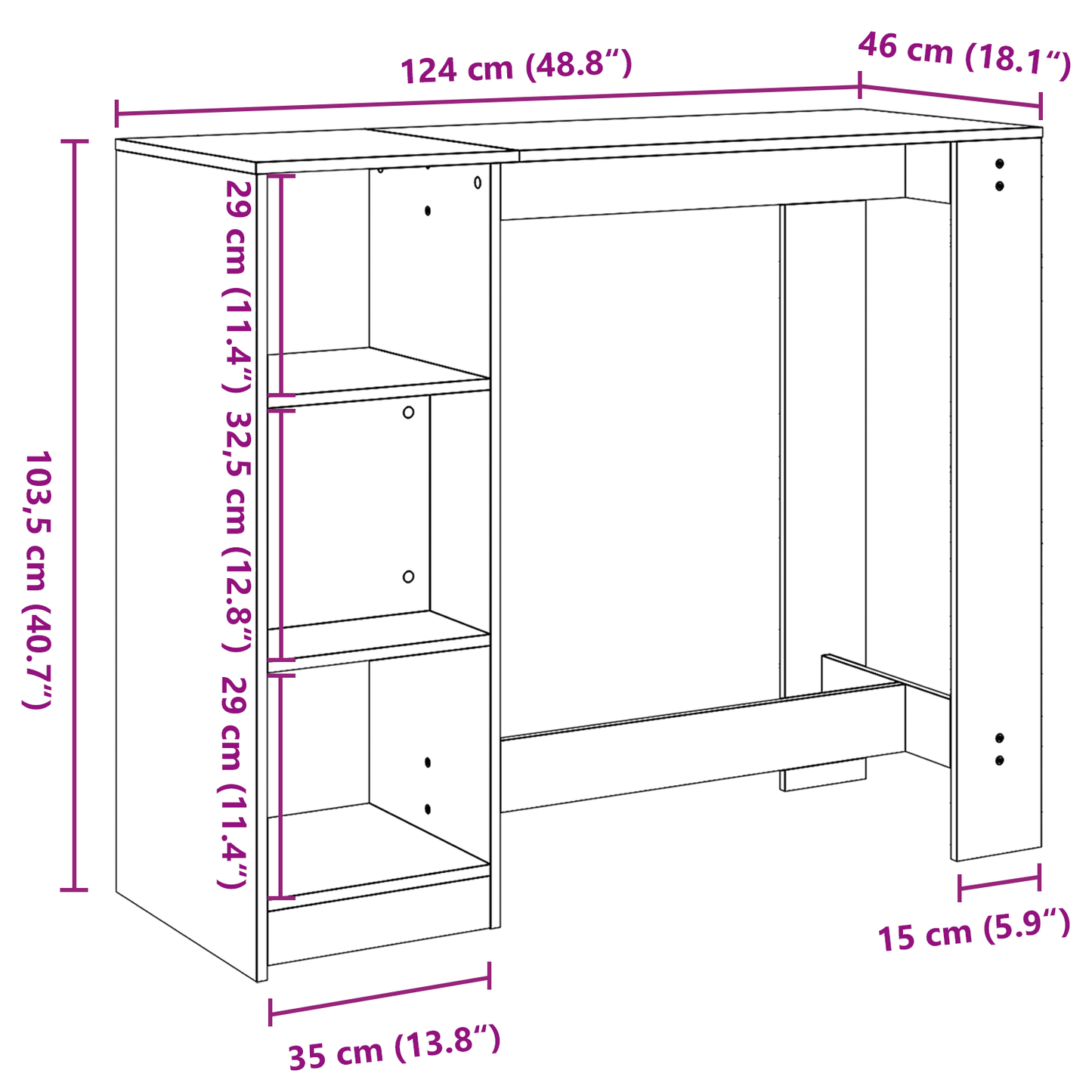 Barbord Med Hylde Sort Eg 102,5X46X103,5 Cm Konstrueret Træ