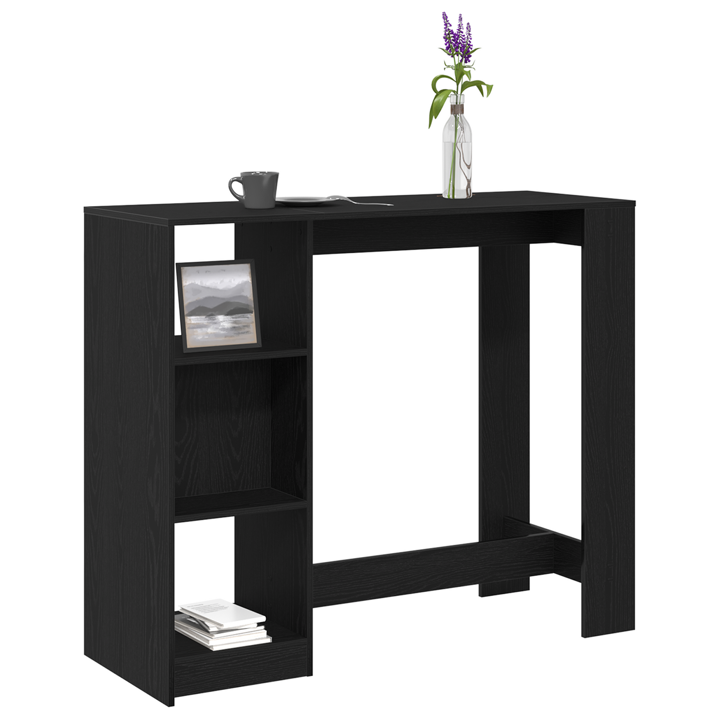 Barbord Med Hylde Sort Eg 102,5X46X103,5 Cm Konstrueret Træ