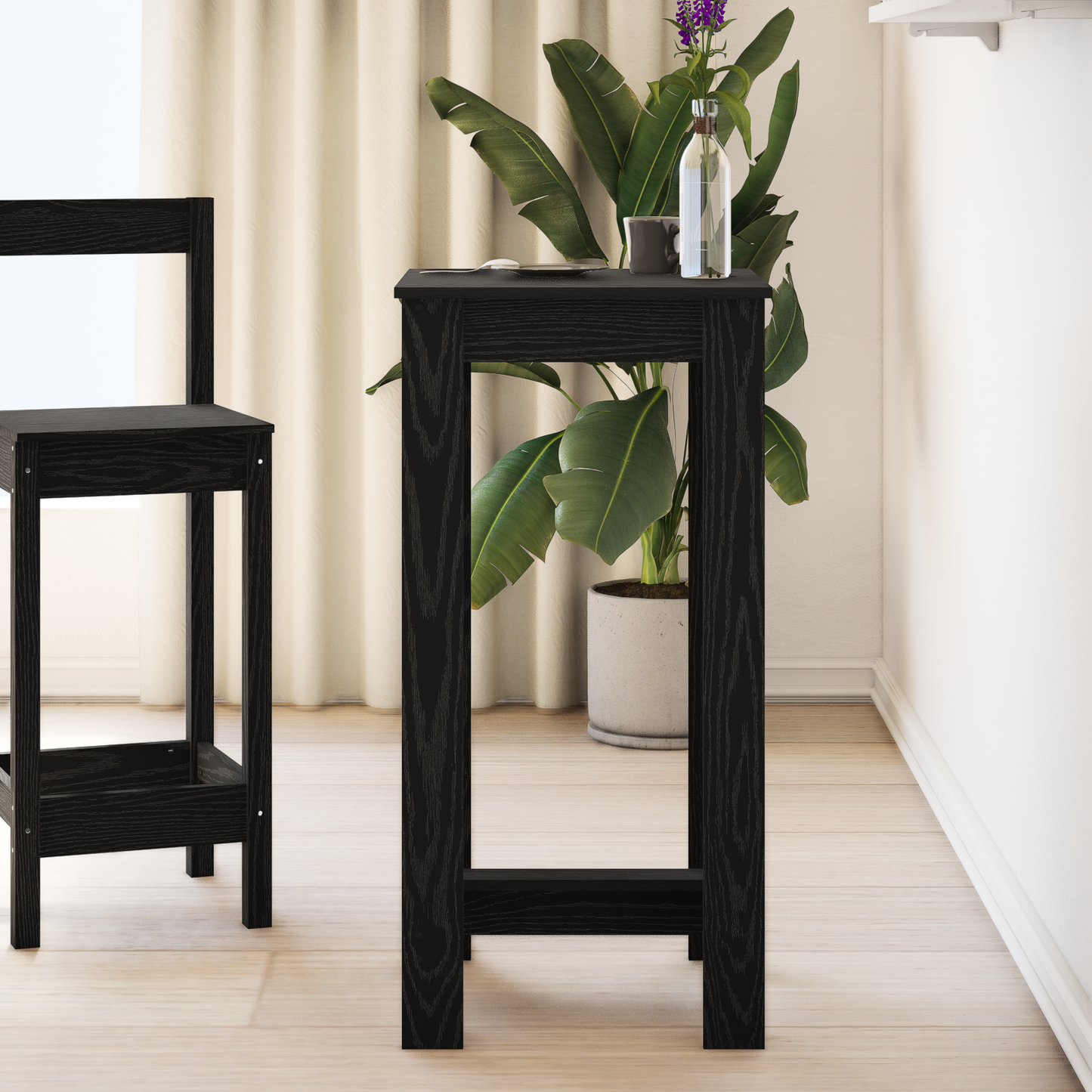 Bar Bord Sort Egetræ Konstrueret Træ 51X50X103,5 Cm