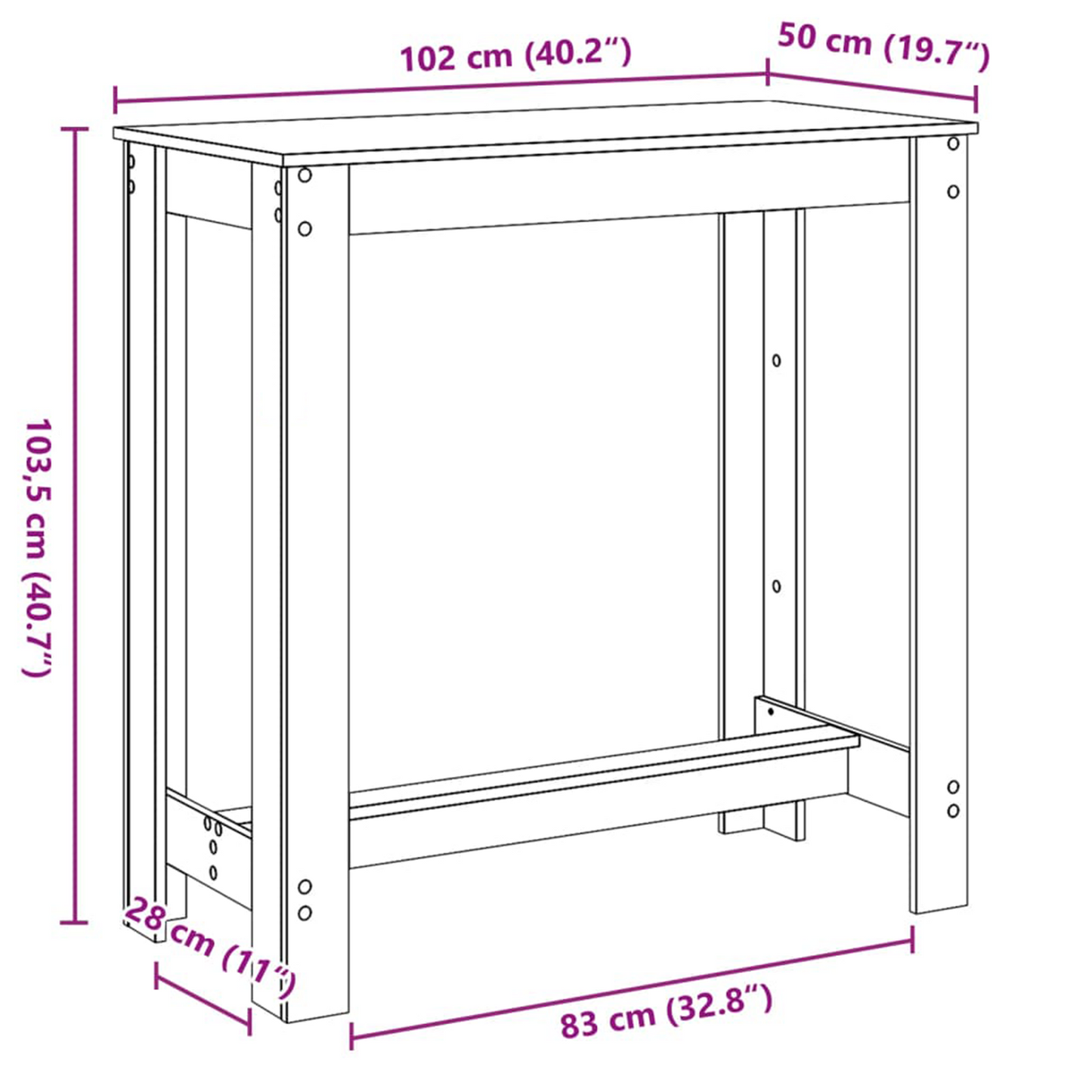 Barbord I Sort Eg 102X50X103,5 Cm I Træ