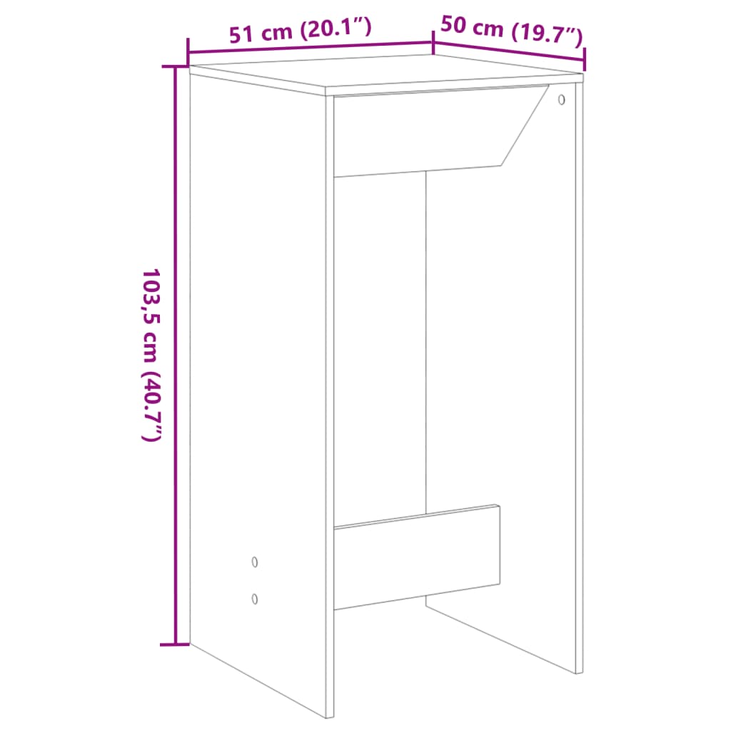 Barbord Sort Eg 51X50X103,5 Cm Ingeniørtræ